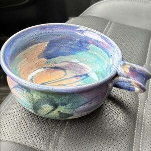 Handcrafted Multicolor Pottery Bowl with handle